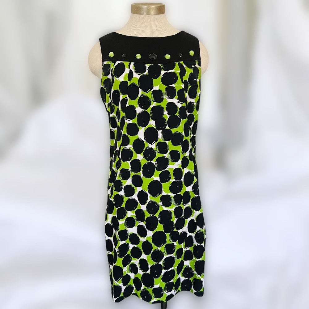 K Studio Dress Size 10 Green & Black Sleeveless Rhinestones Retro Mod